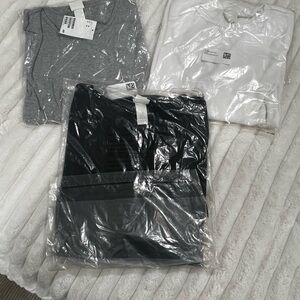 H&M Women's Long Sleeve Tee Trio - Black, Gray & White